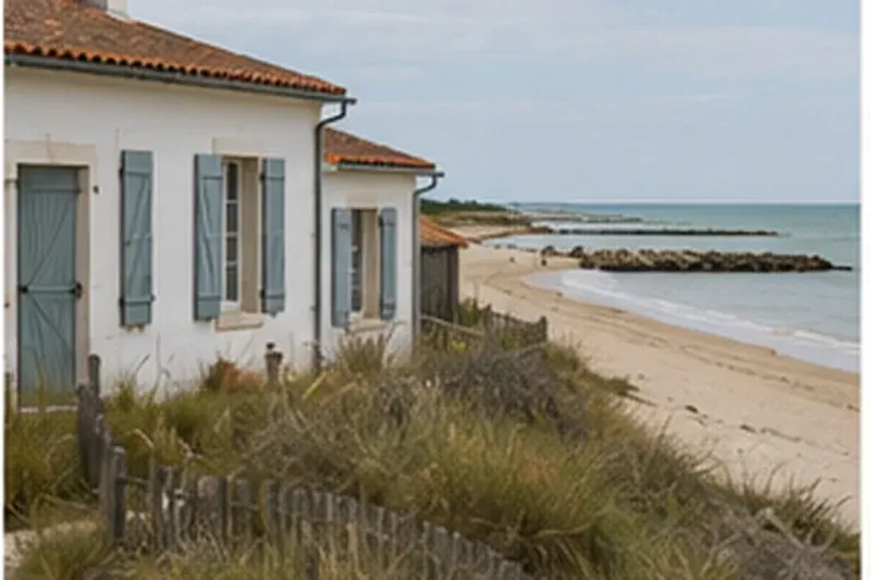 Maison de bord de plage volets fermés hors saison