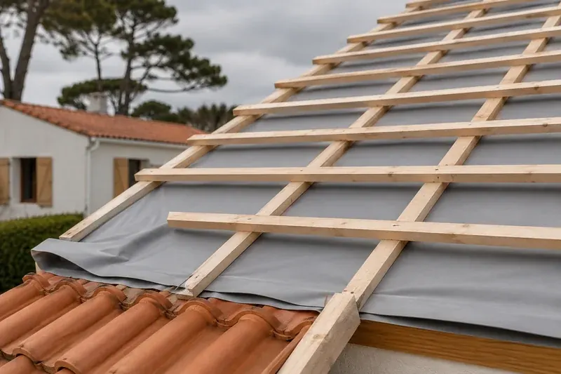 Écran de sous-toiture et liteaux neufs posés lors d'une réfection