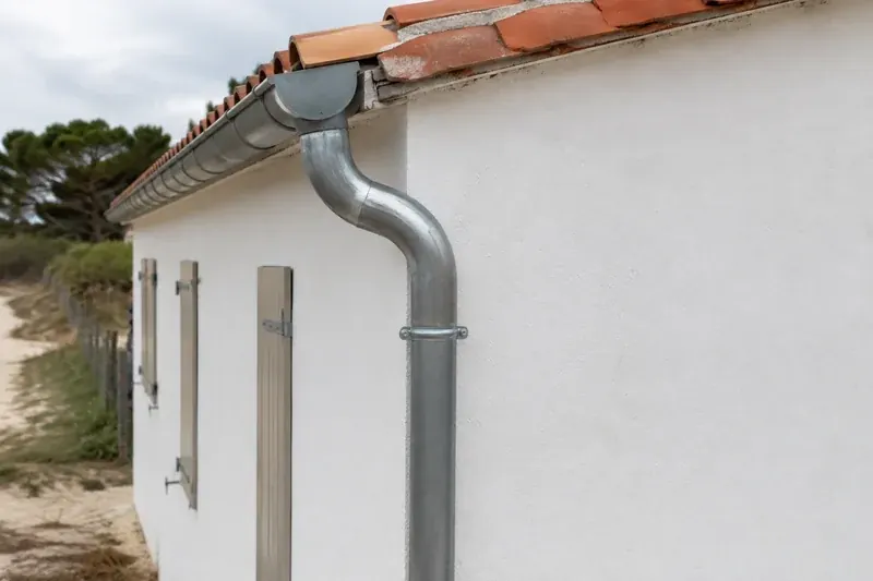 Descente d'eaux pluviales le long d'un mur blanc à Bourcefranc